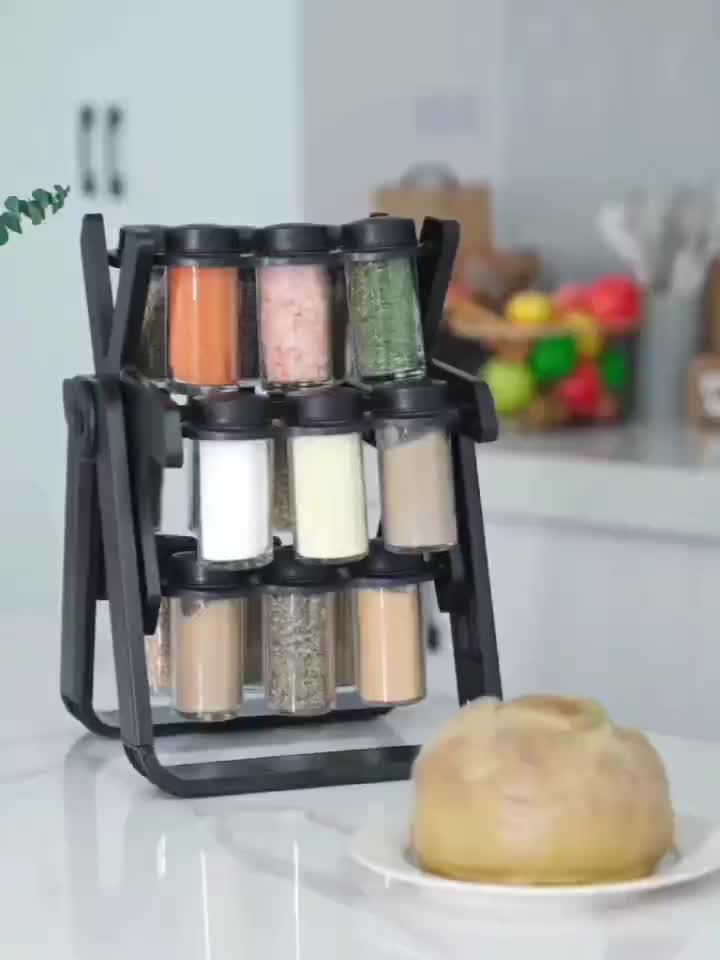 NiHome Rotating Spice Rack with 18 Jars and Kitchen Labels